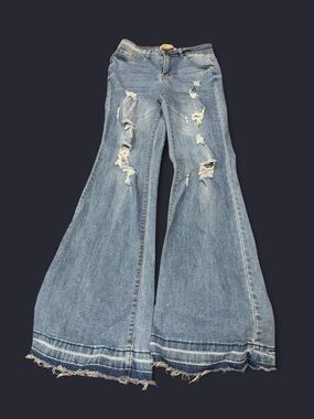 High-Rise Light Blue Distressed Flare Jeans - Women's